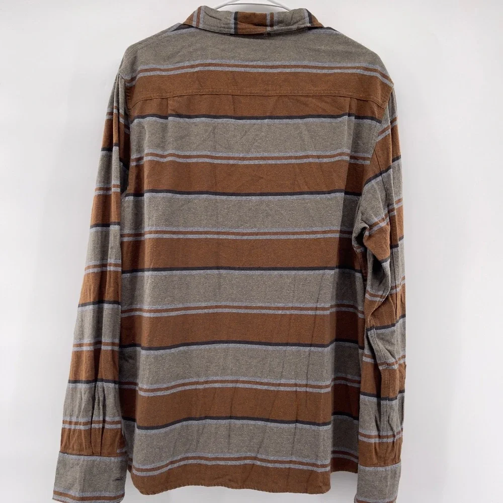True Religion‎ Mens Striped Long Sleeve Button Down Shirt Brown Gray Large